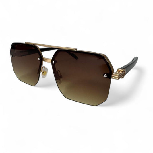 Black & Brown Rimless Pilot Sunglasses