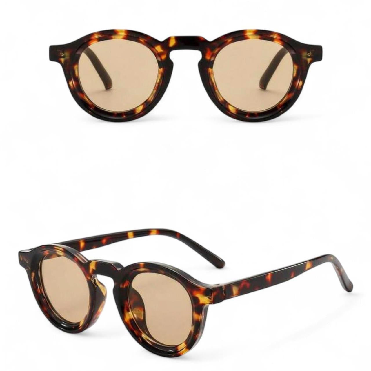 Brown Tortoise Shell Transparent Round Sunglasses