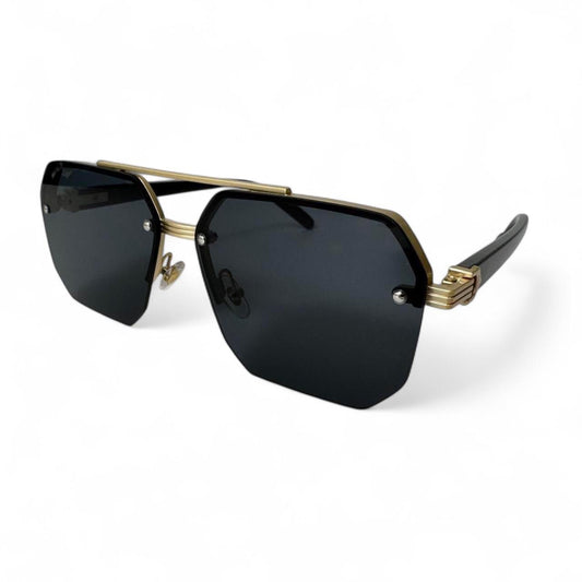 Black & Gold Rimless Pilot Sunglasses