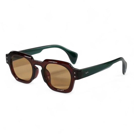 Brown & Dark Green Tinted Round Sunglasses