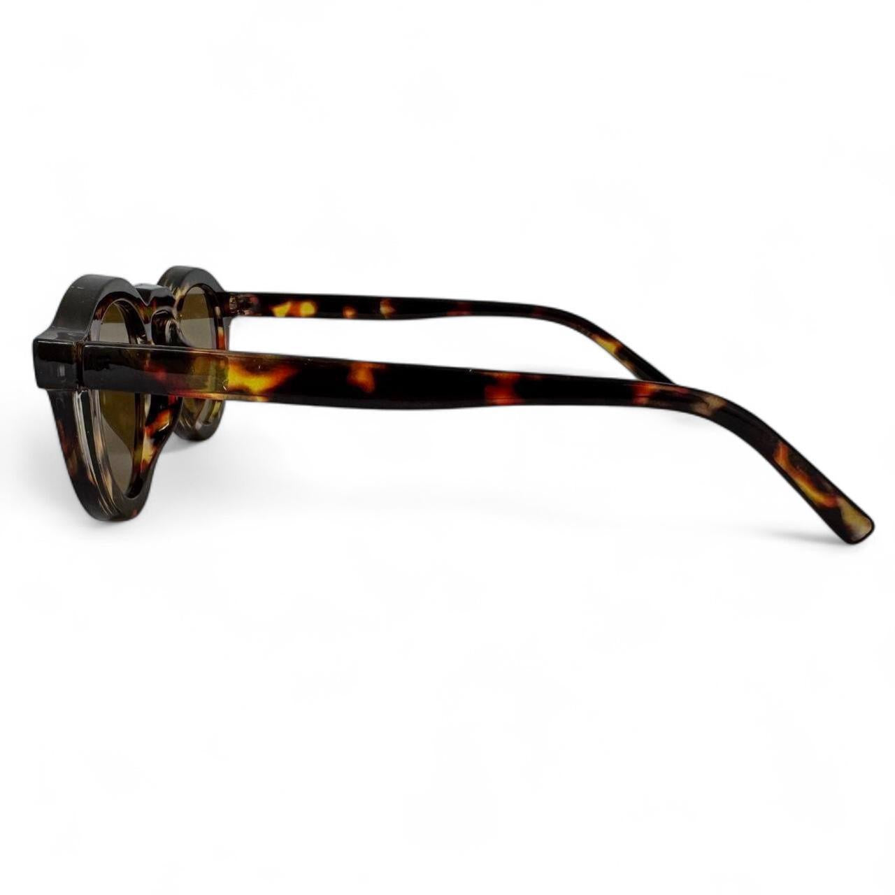 Brown Tortoise Shell & Yellow Round Sunglasses