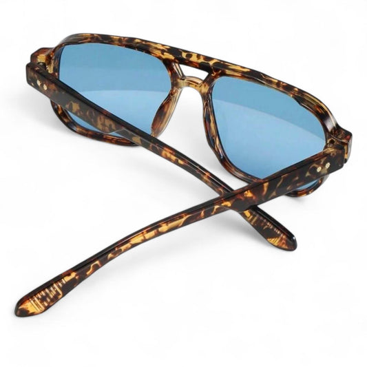 Brown Tortoise Shell & Blue Pilot Sunglasses