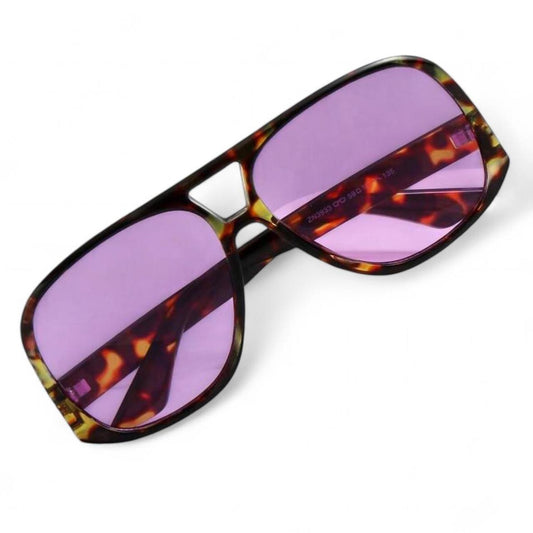 Brown Tortoise Shell & Purple Oversized Pilot Sunglasses