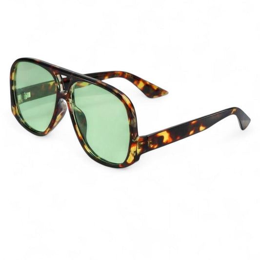 Brown Tortoise Shell & Green Oversized Pilot Sunglasses