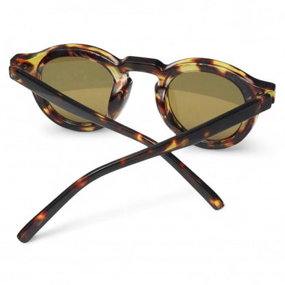 Brown Tortoise Shell & Yellow Round Sunglasses