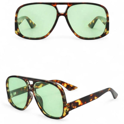 Brown Tortoise Shell & Green Oversized Pilot Sunglasses