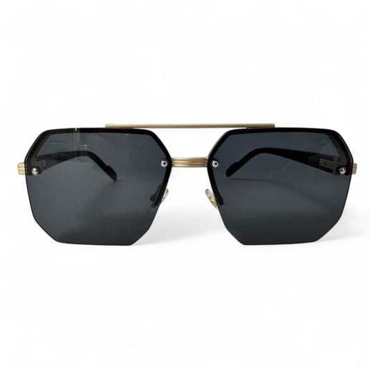 Black & Gold Rimless Pilot Sunglasses