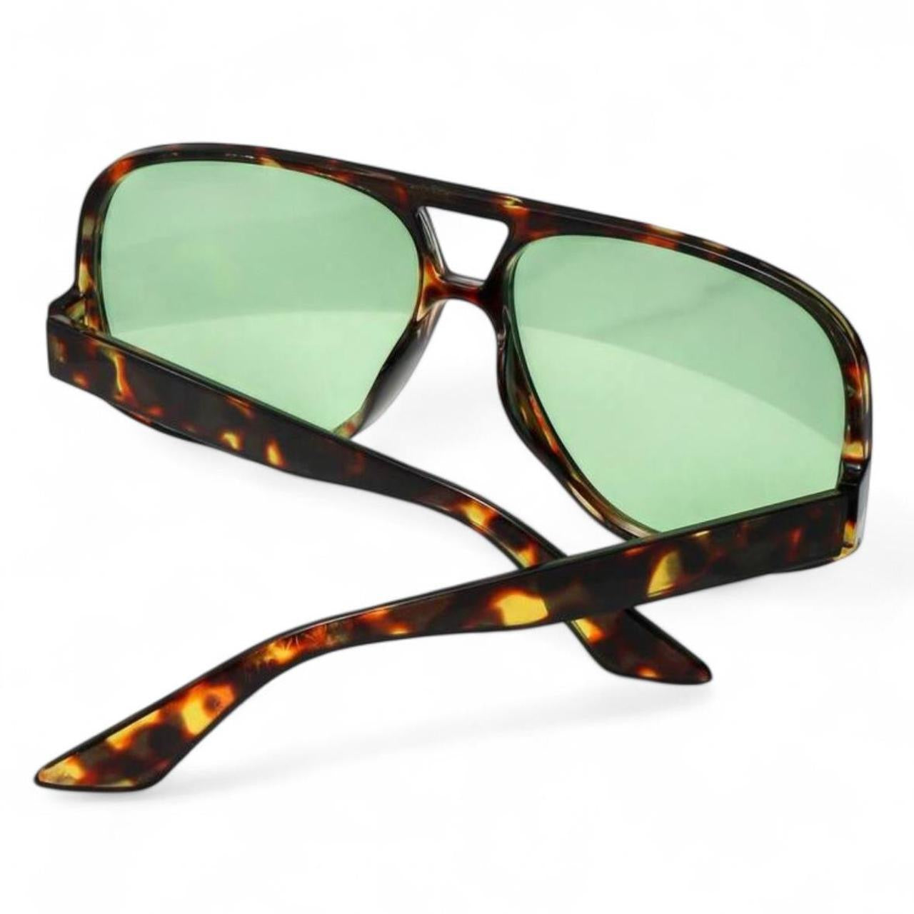 Brown Tortoise Shell & Green Oversized Pilot Sunglasses