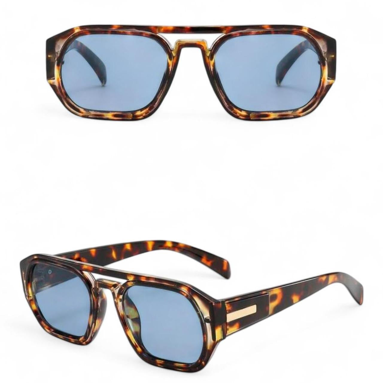 Brown Tortoise Shell & Blue Pilot Sunglasses