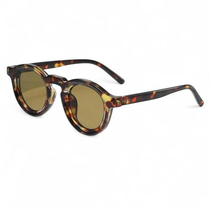 Brown Tortoise Shell & Yellow Round Sunglasses
