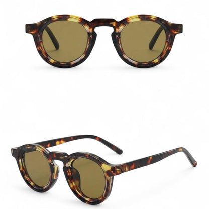 Brown Tortoise Shell & Yellow Round Sunglasses