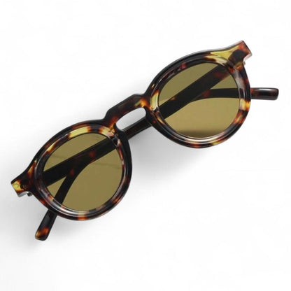 Brown Tortoise Shell & Yellow Round Sunglasses
