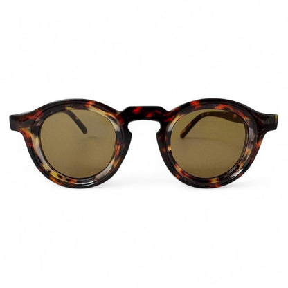 Brown Tortoise Shell & Yellow Round Sunglasses