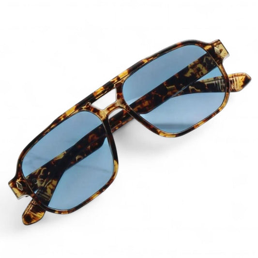 Brown Tortoise Shell & Blue Pilot Sunglasses