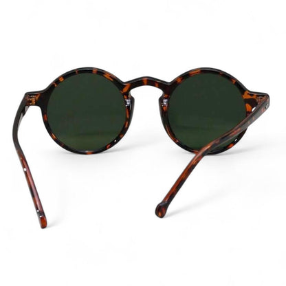 Brown Tortoise Shell & Green Tinted Fashion Vintage Round Sunglasses