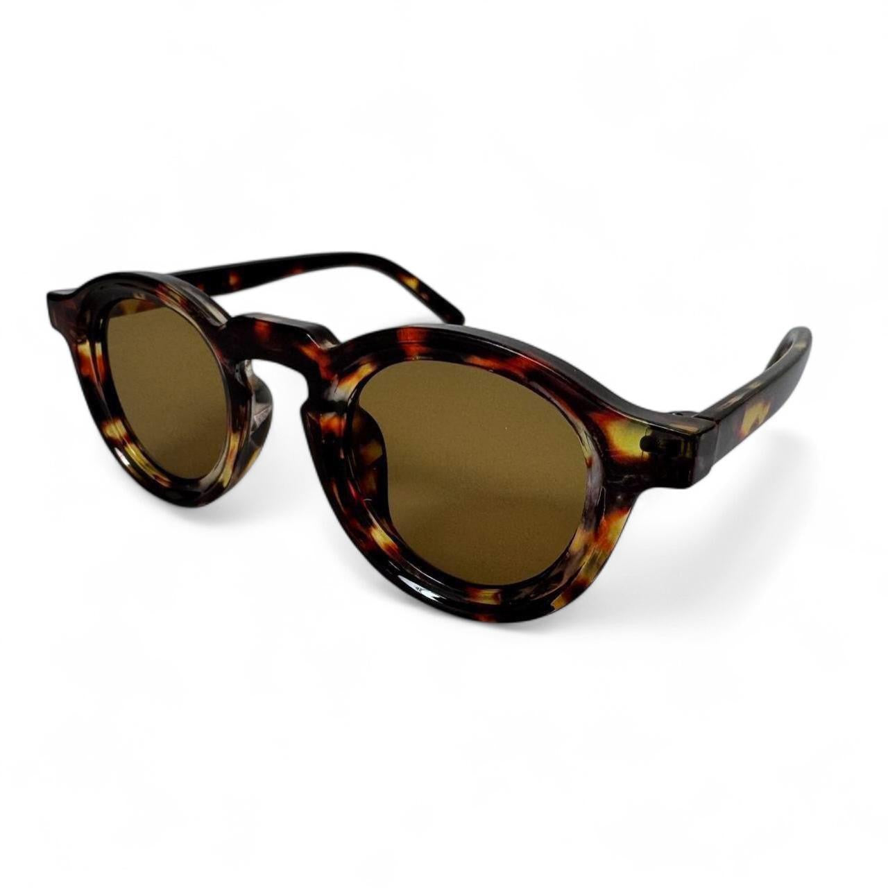 Brown Tortoise Shell & Yellow Round Sunglasses