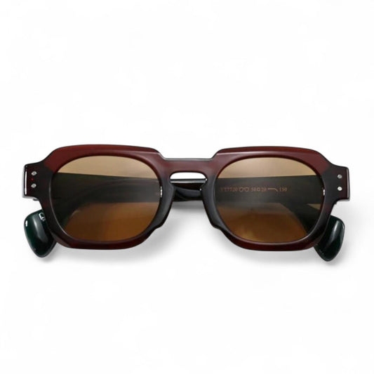 Brown & Dark Green Tinted Round Sunglasses