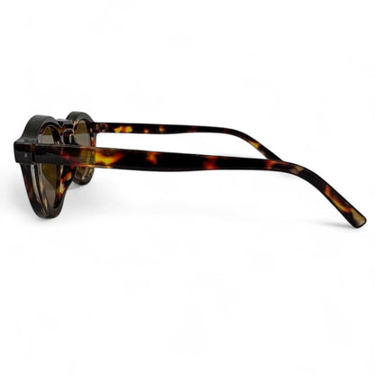 Brown Tortoise Shell & Yellow Round Sunglasses