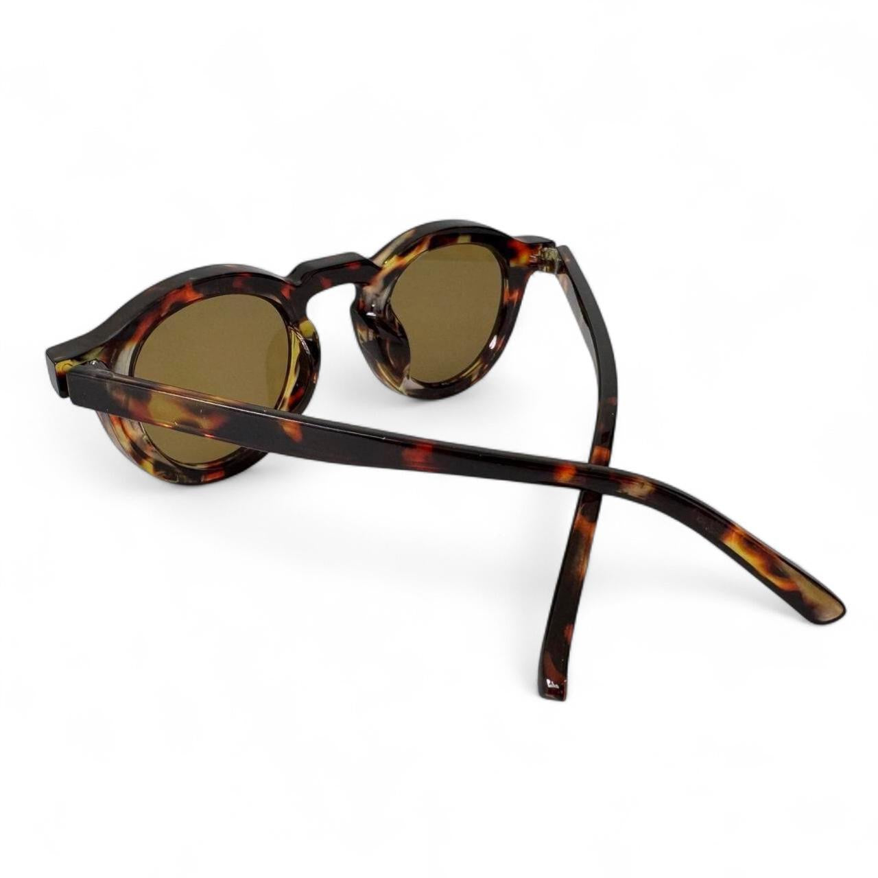 Brown Tortoise Shell & Yellow Round Sunglasses