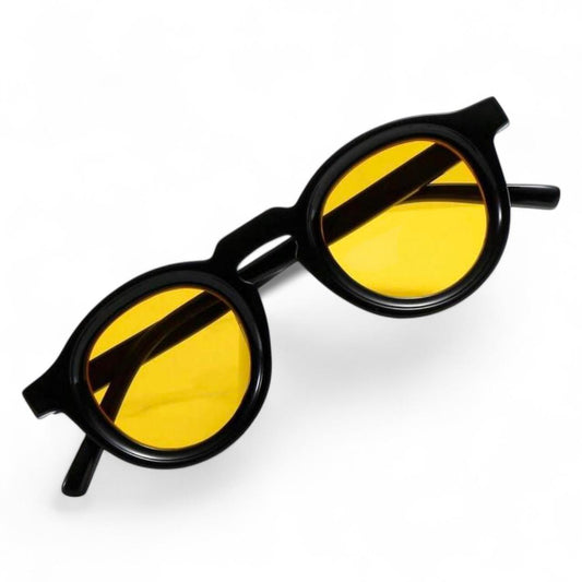 Black & Yellow Tinted Round Sunglasses