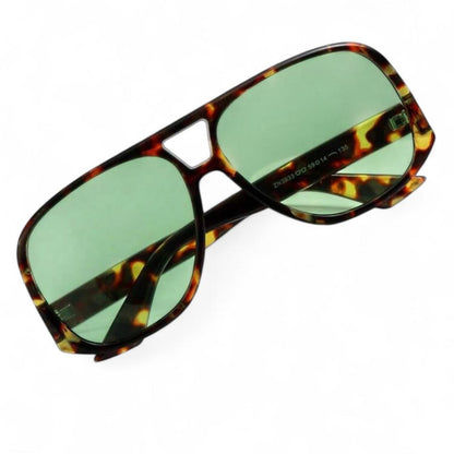Brown Tortoise Shell & Green Oversized Pilot Sunglasses