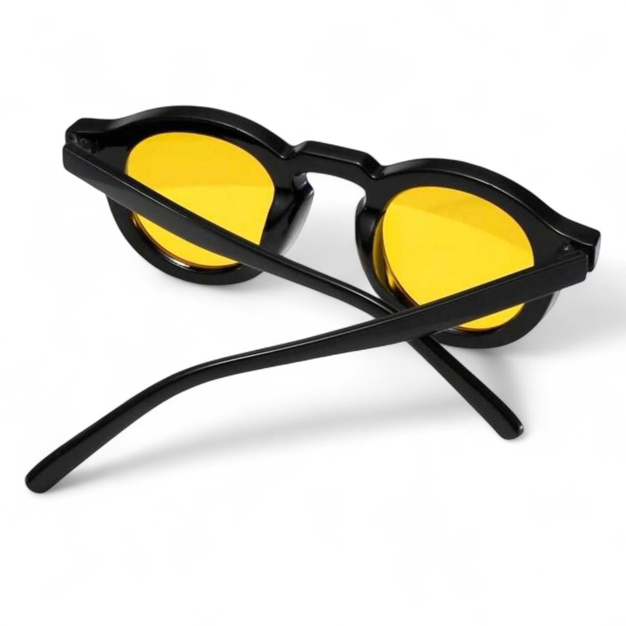 Black & Yellow Tinted Round Sunglasses