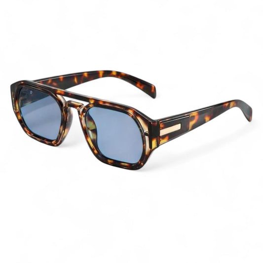 Brown Tortoise Shell & Blue Pilot Sunglasses